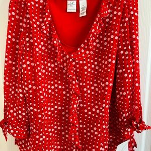 Emma James Red and White Polka Dot Blouse